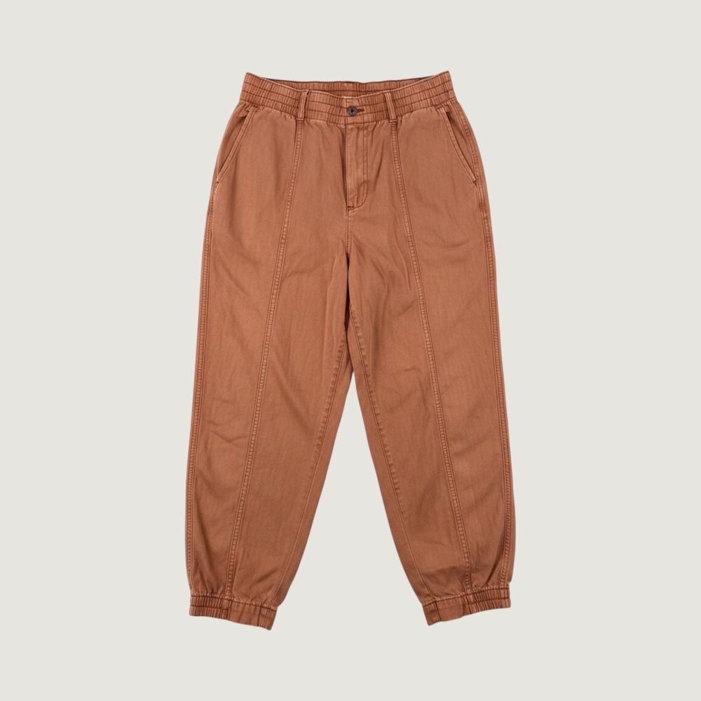 Gap High Rise Barrel Jogger Pants Women 10 Terracotta Herringbone Cotton Lyocell